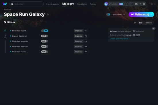 cheaty Space Run Galaxy zrzut ekranu