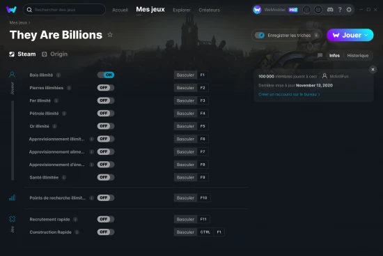 Capture d'écran de triches de They Are Billions