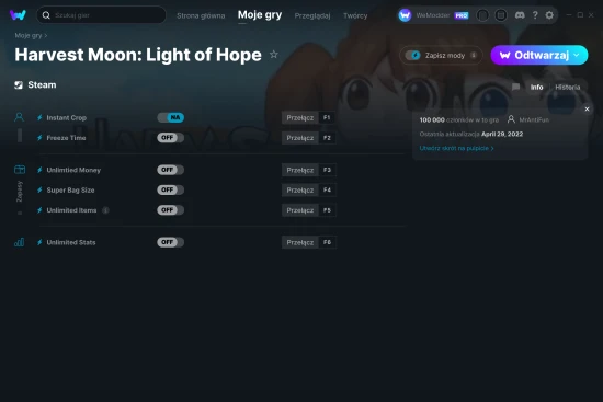 cheaty Harvest Moon: Light of Hope zrzut ekranu
