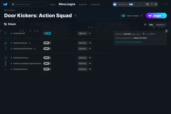 Captura de tela de cheats do Door Kickers: Action Squad