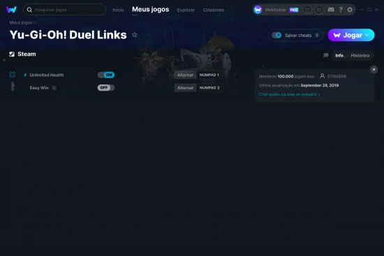 Captura de tela de cheats do Yu-Gi-Oh! Duel Links