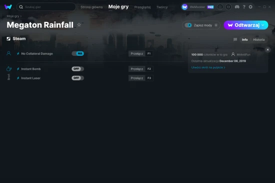 cheaty Megaton Rainfall zrzut ekranu