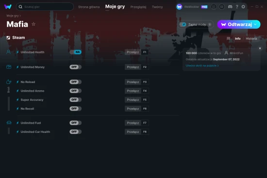 cheaty Mafia zrzut ekranu