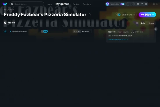 Freddy Fazbear's Pizzeria Simulator cheats screenshot