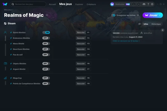 Capture d'écran de triches de Realms of Magic