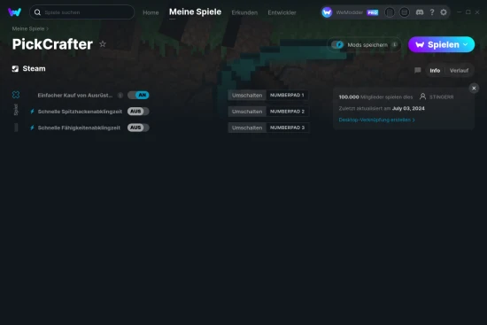 PickCrafter Cheats Screenshot