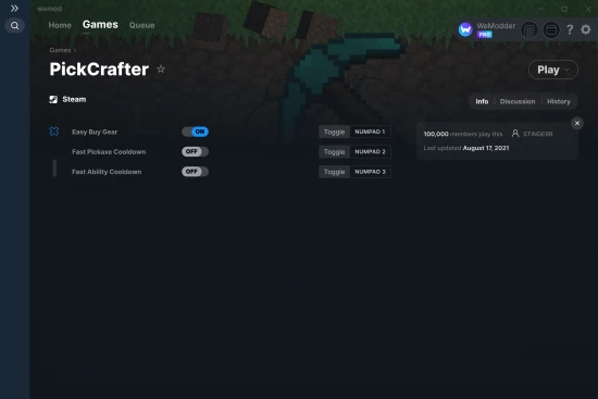PickCrafter cheats screenshot