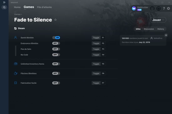 Capture d'écran de triches de Fade to Silence