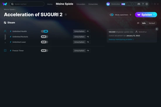 Acceleration of SUGURI 2 Cheats Screenshot