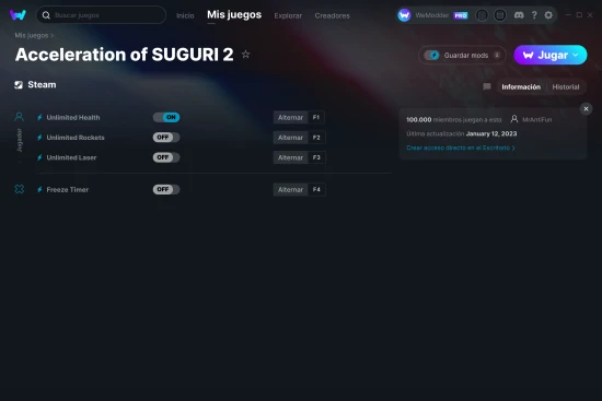 captura de pantalla de las trampas de Acceleration of SUGURI 2