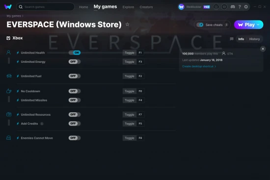 EVERSPACE (Windows Store) cheats screenshot