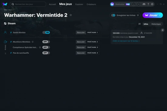 Capture d'écran de triches de Warhammer: Vermintide 2