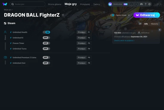 cheaty DRAGON BALL FighterZ zrzut ekranu