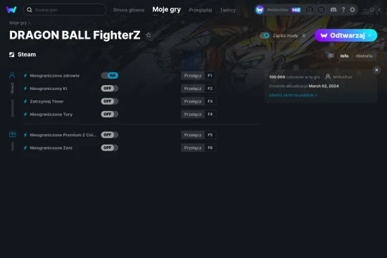 cheaty DRAGON BALL FighterZ zrzut ekranu