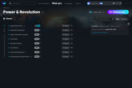 cheaty Power & Revolution zrzut ekranu