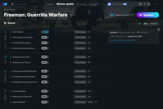Freeman: Guerrilla Warfare Cheats Screenshot