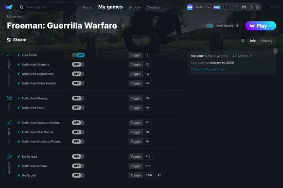 Freeman: Guerrilla Warfare cheats screenshot