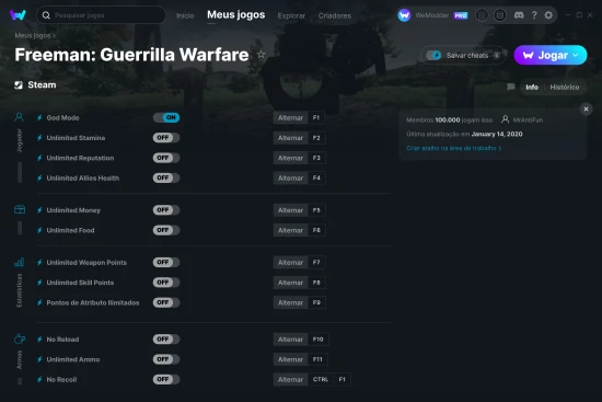 Captura de tela de cheats do Freeman: Guerrilla Warfare