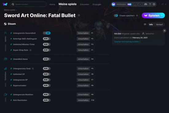 Sword Art Online: Fatal Bullet Cheats Screenshot