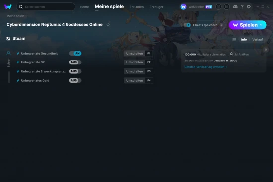 Cyberdimension Neptunia: 4 Goddesses Online Cheats Screenshot