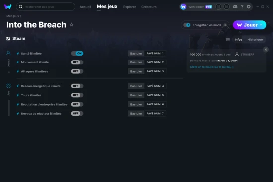 Capture d'écran de triches de Into the Breach