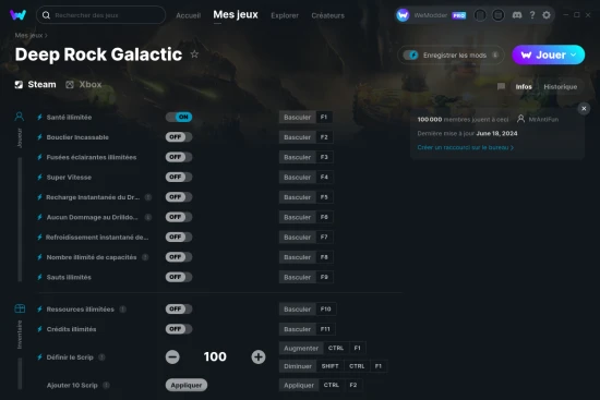 Capture d'écran de triches de Deep Rock Galactic
