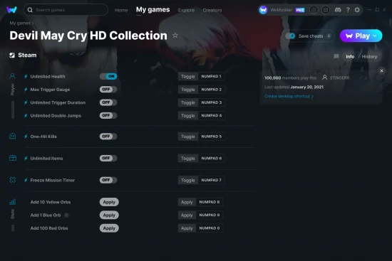 Devil May Cry HD Collection cheats screenshot