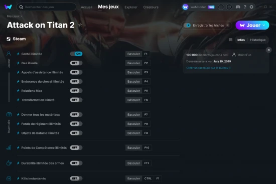 Capture d'écran de triches de Attack on Titan 2