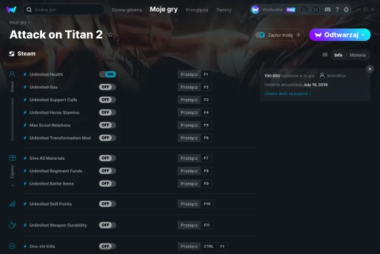 cheaty Attack on Titan 2 zrzut ekranu