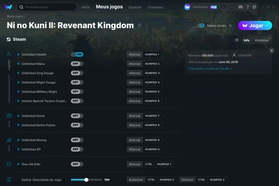 Captura de tela de cheats do Ni no Kuni II: Revenant Kingdom