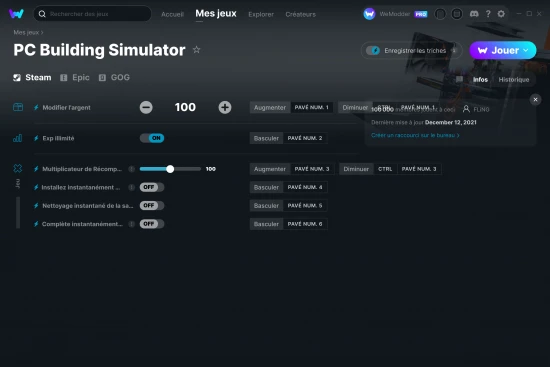 Capture d'écran de triches de PC Building Simulator