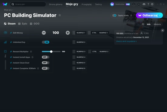 cheaty PC Building Simulator zrzut ekranu