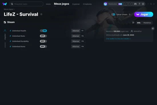 Captura de tela de cheats do LifeZ - Survival