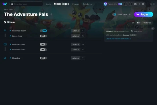 Captura de tela de cheats do The Adventure Pals