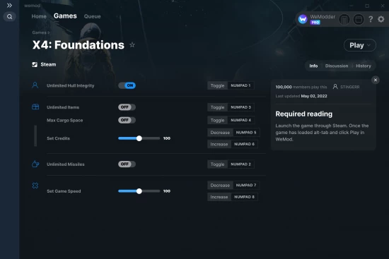 X4: Foundations cheats screenshot