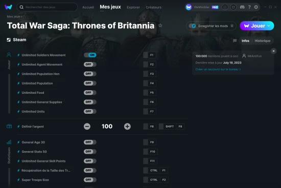 Capture d'écran de triches de Total War Saga: Thrones of Britannia