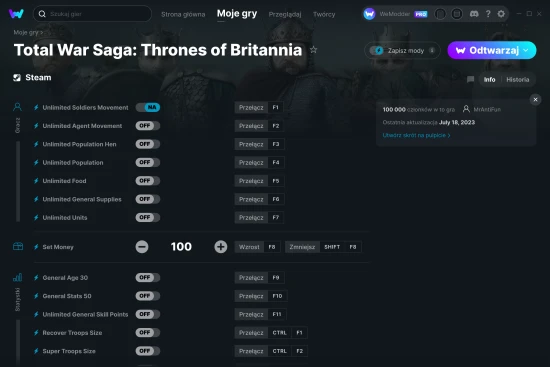 cheaty Total War Saga: Thrones of Britannia zrzut ekranu
