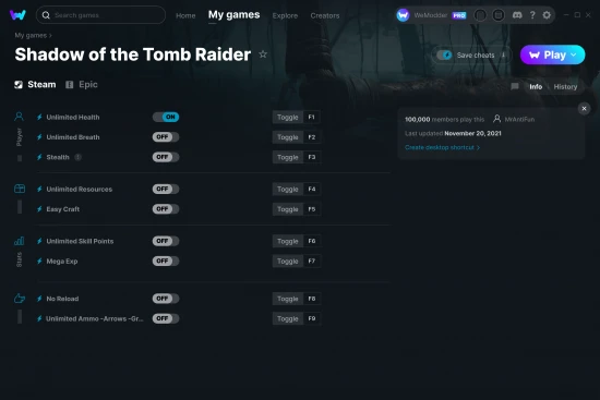Shadow of the Tomb Raider cheats screenshot