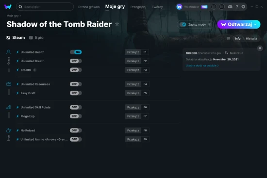 cheaty Shadow of the Tomb Raider zrzut ekranu