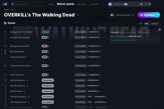 OVERKILL's The Walking Dead Cheats Screenshot