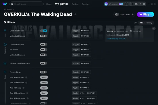 OVERKILL's The Walking Dead cheats screenshot