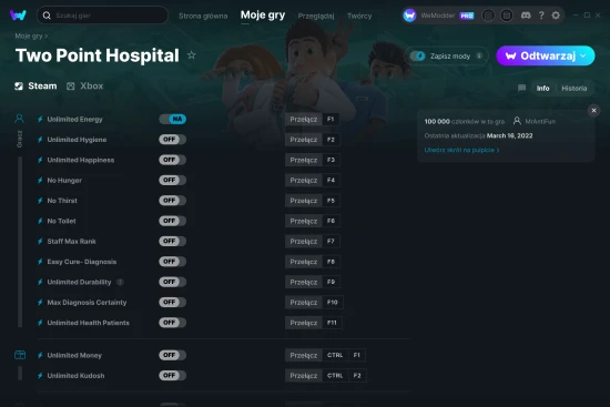 cheaty Two Point Hospital zrzut ekranu