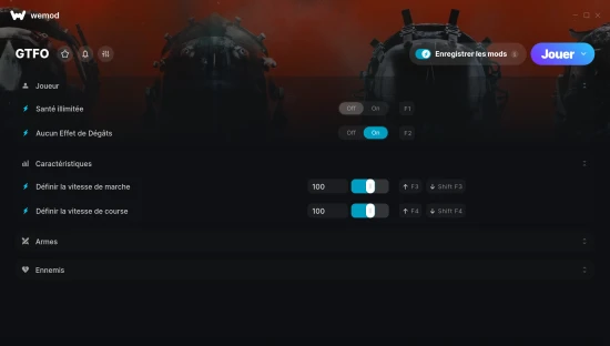Capture d’écran des cheats pour GTFO