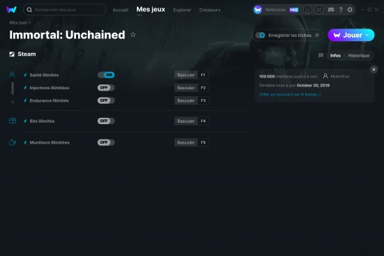 Capture d'écran de triches de Immortal: Unchained