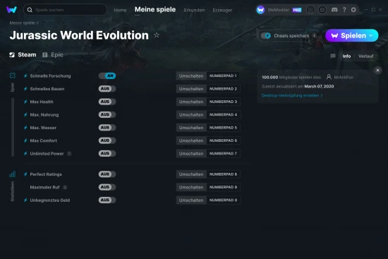 Jurassic World Evolution Cheats Screenshot