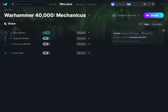 Capture d'écran de triches de Warhammer 40,000: Mechanicus