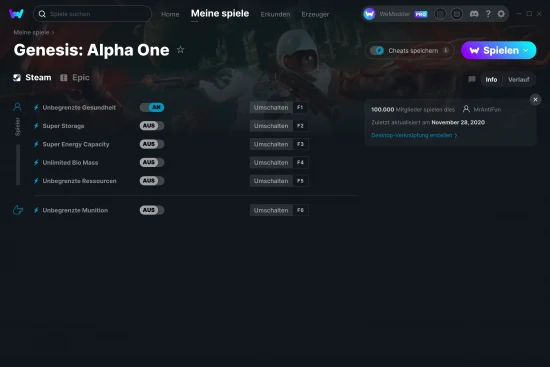 Genesis: Alpha One Cheats Screenshot