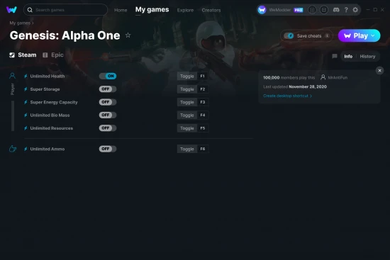 Genesis: Alpha One cheats screenshot