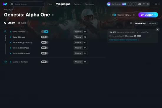 captura de pantalla de las trampas de Genesis: Alpha One