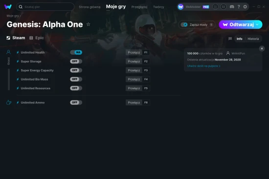 cheaty Genesis: Alpha One zrzut ekranu
